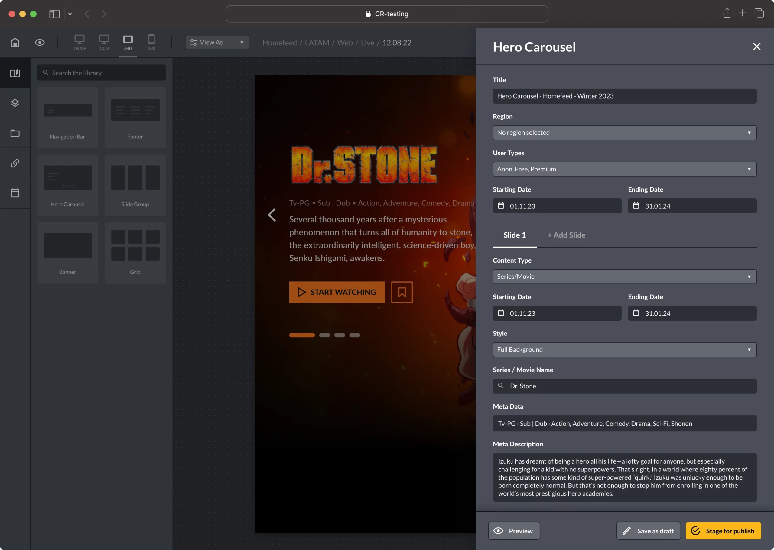 Editing component content — inline editing with live preview