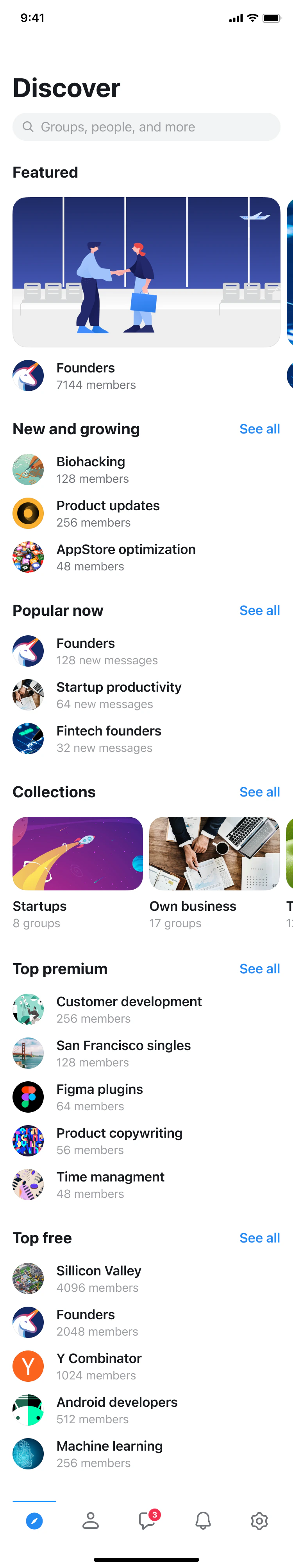 Discover. Featured, new and growing, collections, top lists.